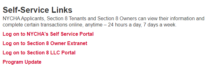 NYCHA Self Service Portal Login