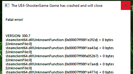 The Ue4-shootergame Game Has Crashed and Will Close