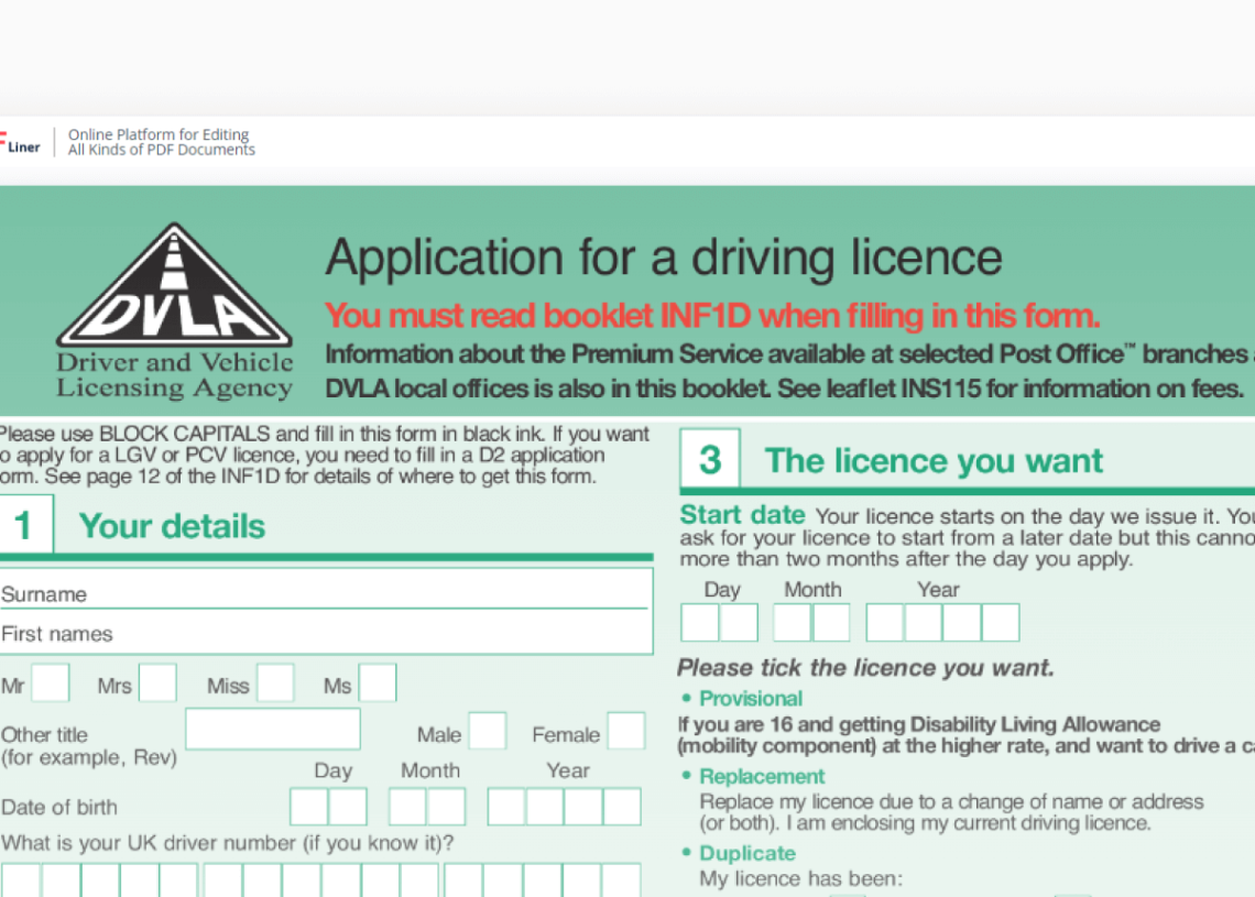 DVLA D1 Form The Basics Green Record