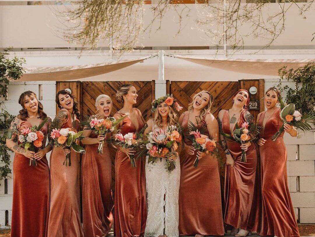 Long Terracotta Satin Bridesmaid Dresses