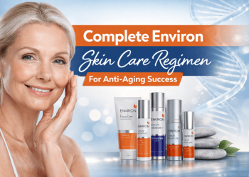 A woman touching his cheek and advertising skincare cream